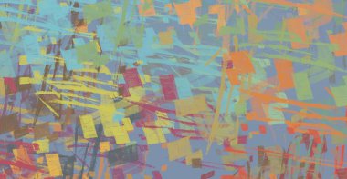 Soyut arka plan sanatı. 2D çizim. Etkileyici yağlı boya resim. Tuvalde fırça darbeleri. Modern sanat. Çok renkli arkaplan. Çağdaş sanat. İfade. Sanatsal dijital palet.