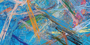 Soyut arka plan sanatı. 2D çizim. Etkileyici yağlı boya resim. Tuvalde fırça darbeleri. Modern sanat. Çok renkli arkaplan. Çağdaş sanat. İfade. Sanatsal dijital palet.