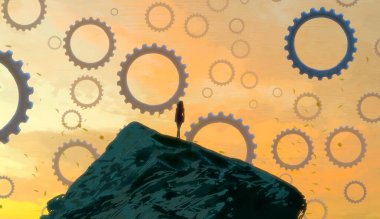 İnsan silueti ve vitesli soyut arkaplan  