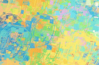 Soyut arka plan sanatı. 2D çizim. Etkileyici yağlı boya resim. Tuvalde fırça darbeleri. Modern sanat. Çok renkli arkaplan. Çağdaş sanat. İfade. Sanatsal dijital palet.