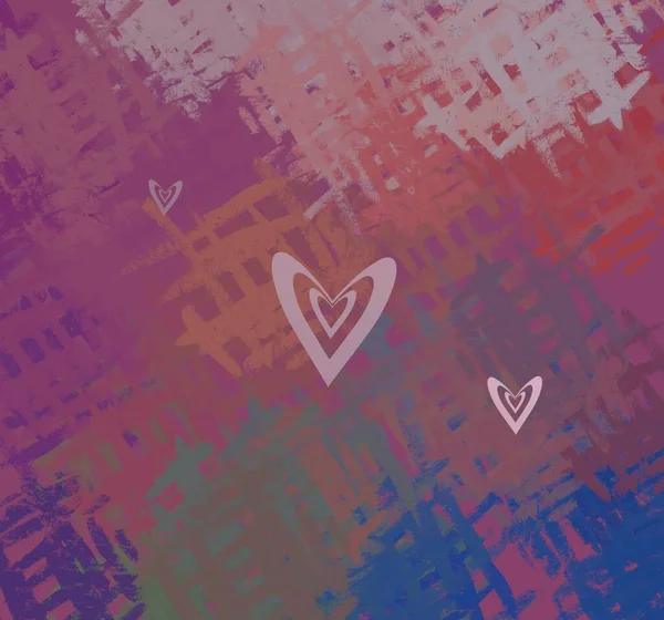 Abstract Valentine Background Art Corazones Sobre Lienzo Fondos Románticos Multicolor —  Fotos de Stock