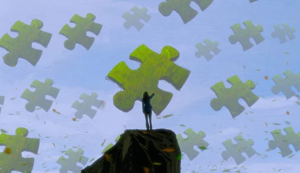 Abstrakter Hintergrund Mit Menschlicher Silhouette Und Puzzle Fragmenten — Stockfoto