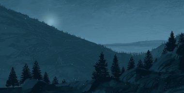 soyut tepe orman manzarası sisli ağaçlar fotokopi alanı, doğal arkaplan