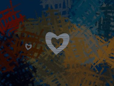 Soyut Sevgililer Günü arkaplan sanatı. Kalpler tuvalde. Çok renkli romantik bir fon. Çağdaş sanat. Sanatsal dijital palet.