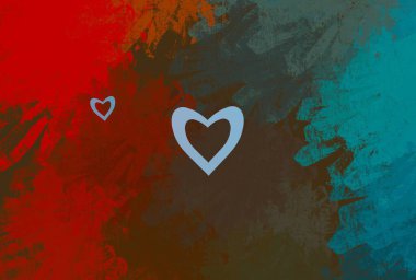 Soyut Sevgililer Günü arkaplan sanatı. Kalpler tuvalde. Çok renkli romantik bir fon. Çağdaş sanat. Sanatsal dijital palet.