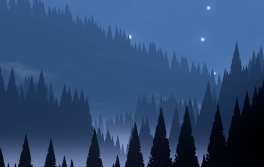 soyut tepe orman manzarası sisli ağaçlar fotokopi alanı, doğal arkaplan