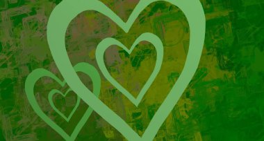 Soyut Sevgililer Günü arkaplan sanatı. Kalpler tuvalde. Çok renkli romantik bir fon. Çağdaş sanat. Sanatsal dijital palet.