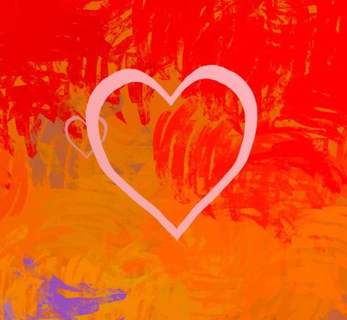 Soyut Sevgililer Günü arkaplan sanatı. Kalpler tuvalde. Çok renkli romantik bir fon. Çağdaş sanat. Sanatsal dijital palet.