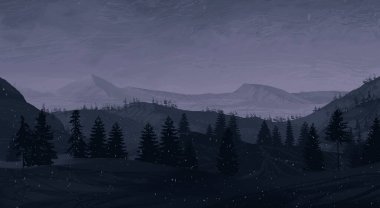 soyut sisli dağlar ağaçlarla kaplı, doğal arkaplan