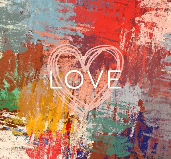 Abstract Valentine Background Art Hearts Canvas Multicolored Romantic Backdrop Contemporary — Stock Photo, Image