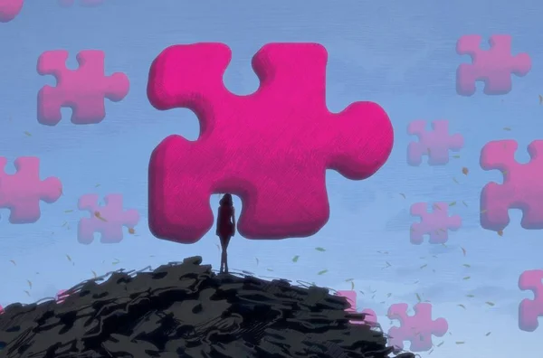 Sfondo Astratto Con Silhouette Umana Frammenti Puzzle — Foto Stock