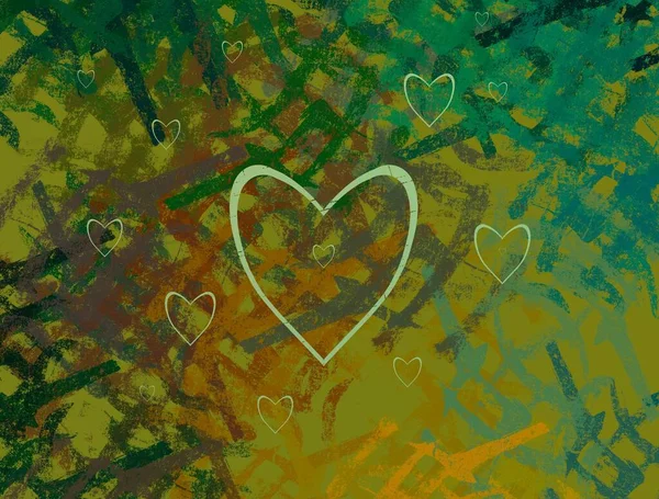 Abstract Valentine Background Art Corazones Sobre Lienzo Fondos Románticos Multicolor — Foto de Stock