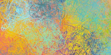 Soyut arka plan sanatı. 2D çizim. Etkileyici yağlı boya resim. Tuvalde fırça darbeleri. Modern sanat. Çok renkli arkaplan. Çağdaş sanat. İfade. Sanatsal dijital palet.