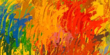 Soyut arka plan sanatı. 2D çizim. Etkileyici yağlı boya resim. Tuvalde fırça darbeleri. Modern sanat. Çok renkli arkaplan. Çağdaş sanat. İfade. Sanatsal dijital palet.