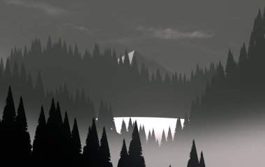 soyut tepe orman manzarası sisli ağaçlar fotokopi alanı, doğal arkaplan