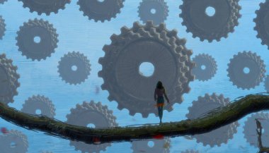 İnsan silueti ve vitesli soyut arkaplan  