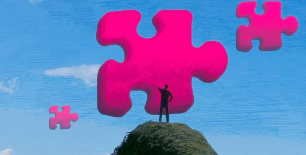 Sfondo Astratto Con Silhouette Umana Frammenti Puzzle — Foto Stock