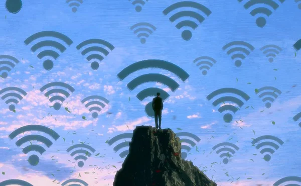 Sfondo Astratto Con Silhouette Umana Segni Wifi — Foto Stock