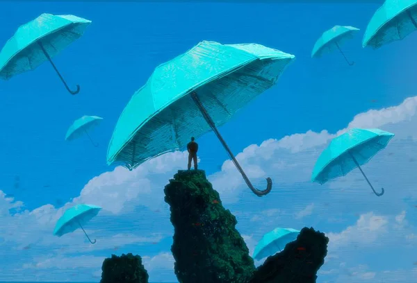 Abstract Background Human Silhouette Umbrellas — Stock Photo, Image