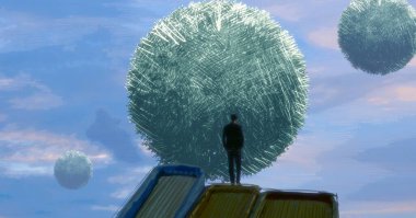 İnsan silueti ve topları ile soyut arkaplan    