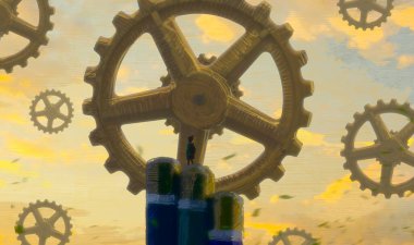 İnsan silueti ve vitesli soyut arkaplan  