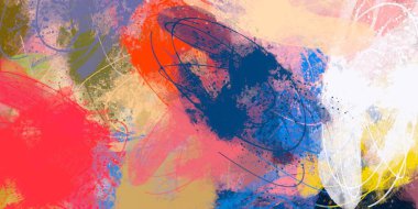 Soyut arka plan sanatı. 2D çizim. Etkileyici yağlı boya resim. Tuvalde fırça darbeleri. Modern sanat. Çok renkli arkaplan. Çağdaş sanat. İfade. Sanatsal dijital palet.