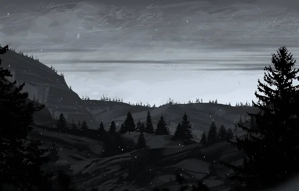 Fundo sem costura de pixel art localização com montanhas nevadas à noite  paisagem para jogo