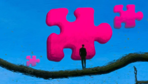 Sfondo Astratto Con Silhouette Umana Frammenti Puzzle — Foto Stock