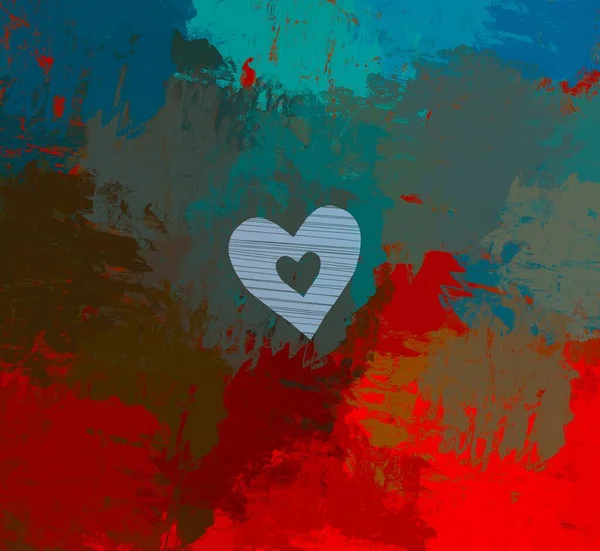 Soyut Sevgililer Günü arkaplan sanatı. Kalpler tuvalde. Çok renkli romantik bir fon. Çağdaş sanat. Sanatsal dijital palet.