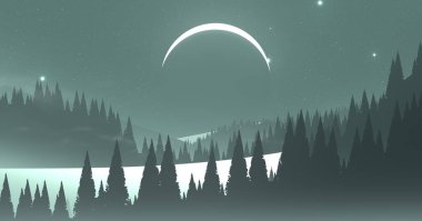 soyut tepe orman manzarası sisli ağaçlar fotokopi alanı, doğal arkaplan