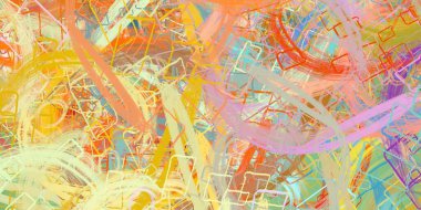 Soyut arka plan sanatı. 2D çizim. Etkileyici yağlı boya resim. Tuvalde fırça darbeleri. Modern sanat. Çok renkli arkaplan. Çağdaş sanat. İfade. Sanatsal dijital palet.