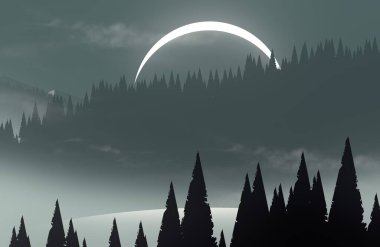 soyut tepe orman manzarası sisli ağaçlar fotokopi alanı, doğal arkaplan