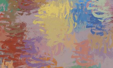 Soyut arka plan sanatı. 2D çizim. Etkileyici yağlı boya resim. Tuvalde fırça darbeleri. Modern sanat. Çok renkli arkaplan. Çağdaş sanat. İfade. Sanatsal dijital palet.