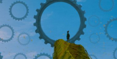 İnsan silueti ve vitesli soyut arkaplan 