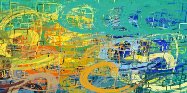 Soyut arka plan sanatı. 2D çizim. Etkileyici yağlı boya resim. Tuvalde fırça darbeleri. Modern sanat. Çok renkli arkaplan. Çağdaş sanat. İfade. Sanatsal dijital palet.