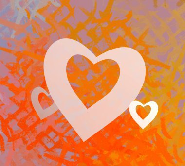 Soyut Sevgililer Günü arkaplan sanatı. Kalpler tuvalde. Çok renkli romantik bir fon. Çağdaş sanat. Sanatsal dijital palet.