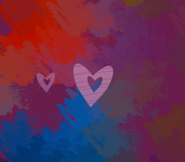 Soyut Sevgililer Günü arkaplan sanatı. Kalpler tuvalde. Çok renkli romantik bir fon. Çağdaş sanat. Sanatsal dijital palet.