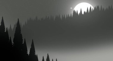 soyut sisli dağlar ağaçlarla kaplı, doğal arkaplan