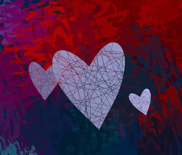 Abstract Valentine Background Art Corazones Sobre Lienzo Fondos Románticos Multicolor — Foto de Stock