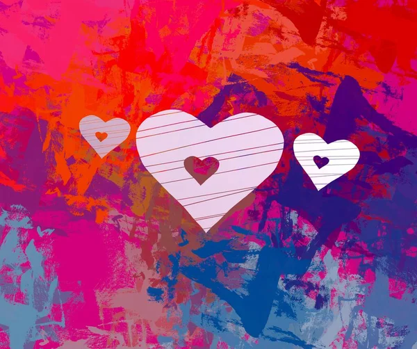 Abstract Valentine Background Art Hearts Canvas Multicolored Romantic Backdrop Contemporary — Stock Photo, Image