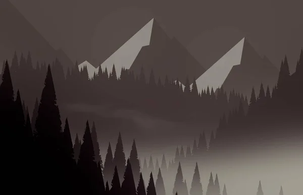 Astratto Nebbia Montagne Paesaggio Con Alberi Sfondo Naturale — Foto Stock