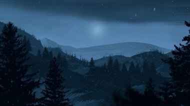 soyut sisli dağlar ağaçlarla kaplı, doğal arkaplan