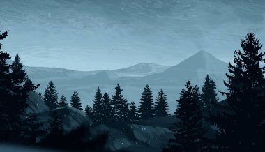 soyut tepe orman manzarası sisli ağaçlar fotokopi alanı, doğal arkaplan