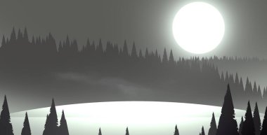 soyut sisli dağlar ağaçlarla kaplı, doğal arkaplan