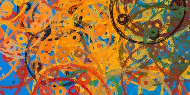 Soyut arka plan sanatı. 2D çizim. Etkileyici yağlı boya resim. Tuvalde fırça darbeleri. Modern sanat. Çok renkli arkaplan. Çağdaş sanat. İfade. Sanatsal dijital palet.