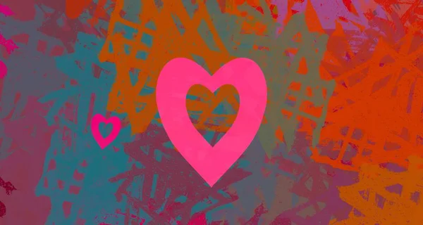 Abstract Valentine Background Art Corazones Sobre Lienzo Fondos Románticos Multicolor — Foto de Stock