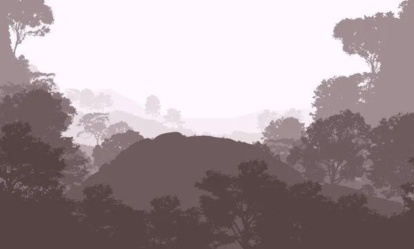 Abstrakcyjny Pagórkowaty Krajobraz Leśny Mglistymi Drzewami Przestrzenią Kopiowania Naturalne Tło — Zdjęcie stockowe