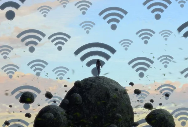 Fundo Abstrato Com Silhueta Humana Sinais Wifi — Fotografia de Stock