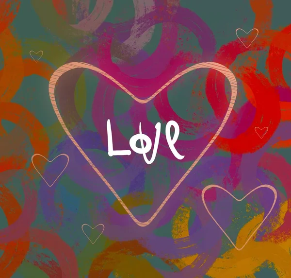 Abstract Valentine Background Art Corazones Sobre Lienzo Fondos Románticos Multicolor — Foto de Stock