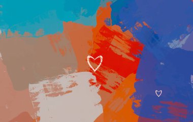 Soyut Sevgililer Günü arkaplan sanatı. Kalpler tuvalde. Çok renkli romantik bir fon. Çağdaş sanat. Sanatsal dijital palet.